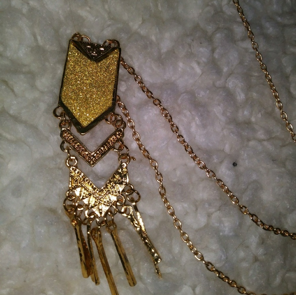 Adjustable long geometric tassel necklace